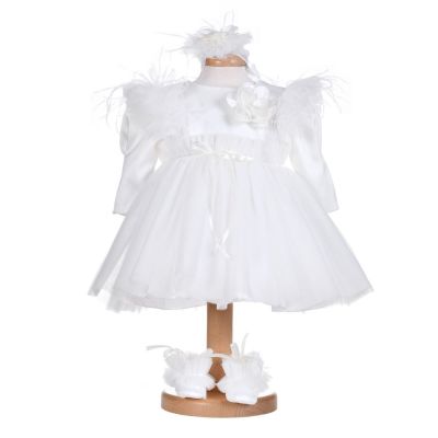 Rochie botez fata, culoare alb diafan, 3 piese, Denikos® H026 NKO5875