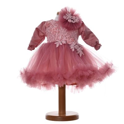 Rochie botez fetite, culoare roz pudrat inchis, 2 piese, Denikos® H038 NKO5887