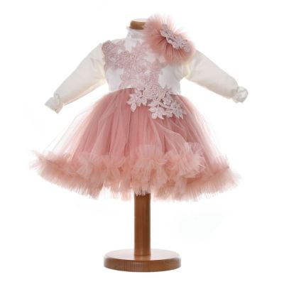 Rochita botez fata, culoare alb si roz pudra, 2 piese, Denikos® H036 NKO5885