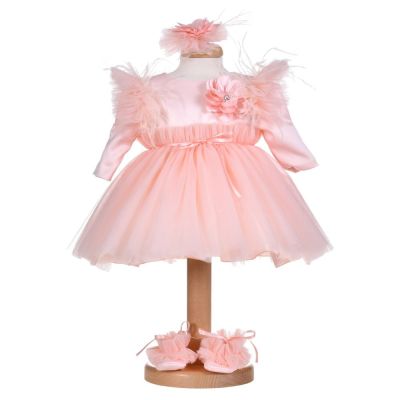 Rochita botez fete, culoare somon, 3 piese, Denikos® H028 NKO5877