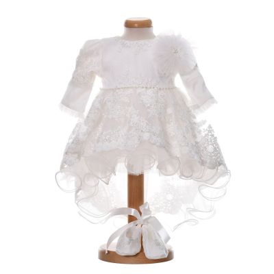 Rochita botez fetita, cu trena, culoare alb elegant, 3 piese, Denikos® H041 NKO5890