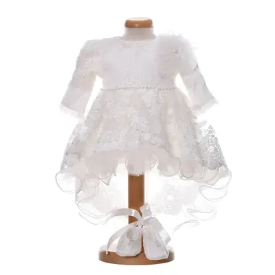 Rochita botez fetita, cu trena, culoare alb elegant, 3 piese, Denikos&reg; H041 NKO5890