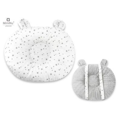 MimiNu - Perna bebelusi Ursulet, Multifunctionala, Cu doua fete, Tesatura pufoasa minky si bumbac, Materiale certificate Oeko Tex Standard 100, Minky Mini Gray Stars BYN6426972018692
