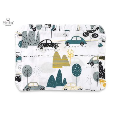 MimiNu - Perna clasica de dormit, Cu volanas, Cu husa detasabila cu fermoar, Din bumbac certificat Oeko Tex Standard 100, Pentru patut, carucior, balansoar, 30x40 cm, Childrens Journey Grey BYN6426972019323