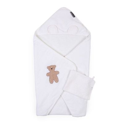Prosop cu gluga si manusa de baie Childhome 80x80 cm, Muselina/Terry Teddy ERFCH-CCBCJMTB