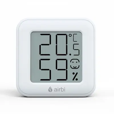 Termometru si higrometru digital de camera, ecran LCD, memorie, suport expandabil cu magnet, alb, AirBi SMILE BI1040