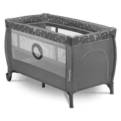Lionelo - Patut pliant cu doua nivele, Stefi Plus, Cu intrare laterala cu fermoar, 2 roti, 120x60 cm, Conform cu standardul european de securitate EN 716, Gri BYNLO-STEFI_PLUS_GREY_WHITE
