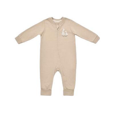 Salopeta cu fermoar Girafa, BabyCosy, 100% bumbac organic, Mink (Marime: 12-18 Luni) JEMBC-CSY3042-12