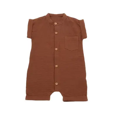 Salopeta de vara din muselina, BabyCosy, 100% bumbac organic, caramiziu (Marime: 9-12 luni) JEMBC-CSYM7004-9