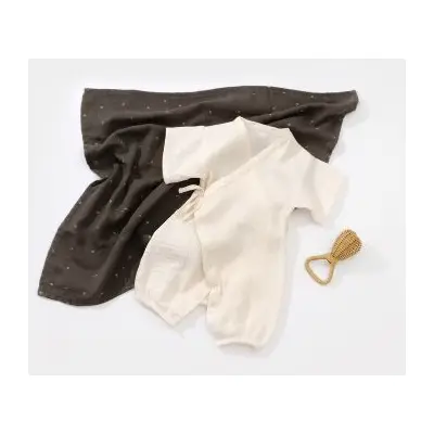 Salopeta petrecuta din muselina, BabyCosy, 100% bumbac organic, Ecru (Marime: 12-18 Luni) JEMBC-CSYM7000-12