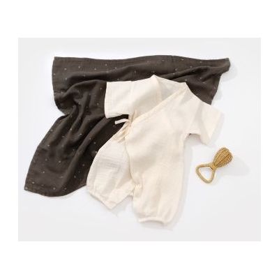 Salopeta petrecuta din muselina, BabyCosy, 100% bumbac organic, Ecru (Marime: 9-12 luni) JEMBC-CSYM7000-9