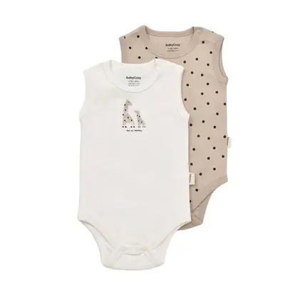 Set 2 body-uri fara maneci bebe unisex Girafa, Baby Cosy, 100% bumbac organic (Marime: 12-18 Luni) JEMBC-CSY5705-12