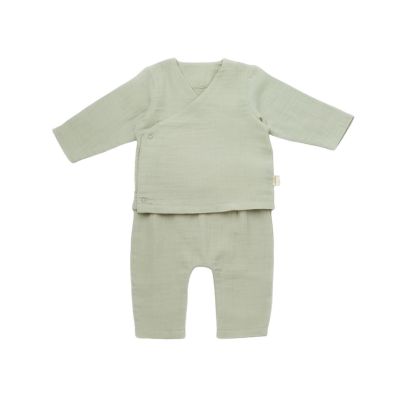Set bluzita petrecuta si panataloni lungi din muselina, Baby Cosy, 100% bumbac organic, Verde (Marime: 12-18 Luni) JEMBC-CSYM7014-12