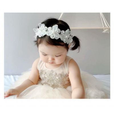 Bentita alba cu floricele si perlute (marime disponibila: 0-12 luni) mb005-1.0-12 luni