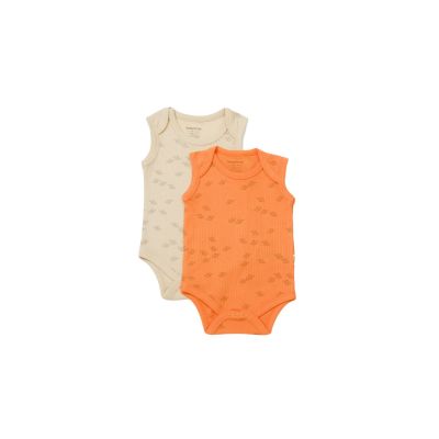 Set 2 body-uri fara maneci Printed, BabyCosy, 50% modal+50% bumbac, Stone/Apricot (Marime: 9-12 luni) JEMBC-CSYM11117-9