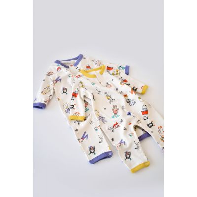 Set 2 salopetele cu maneca lunga si panataloni lungi - 100%bumbac organic - Galben si Mov, Baby Cosy (Marime: 9-12 luni) JEMBC-CSY5815-9