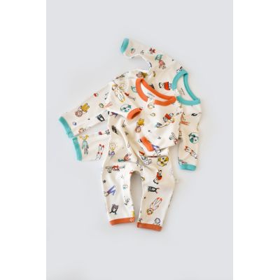 Set 2 salopetele cu maneca lunga si panataloni lungi - 100%bumbac organic - Portocaliu si Verde, Baby Cosy (Marime: 18-24 Luni) JEMBC-CSY5814-18
