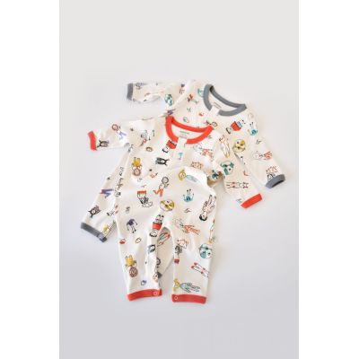 Set 2 salopetele cu maneca lunga si panataloni lungi - 100%bumbac organic - Rosu si Gri, Baby Cosy (Marime: 9-12 luni) JEMBC-CSY5816-9