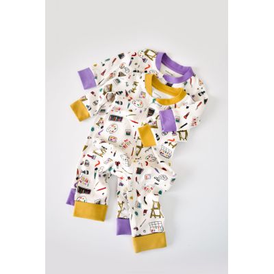 Set 2 salopetele cu maneca lunga si panataloni lungi cu fermoar - 100%bumbac organic - Galben si Mov, Baby Cosy (Marime: 9-12 luni) JEMBC-CSY5808-9