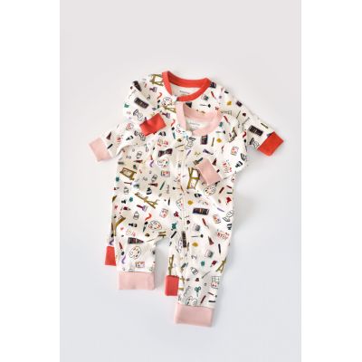 Set 2 salopetele cu maneca lunga si panataloni lungi cu fermoar - 100%bumbac organic - Portocaliu si Pudra, Baby Cosy (Marime: 6-9 luni) JEMBC-CSY5810-6