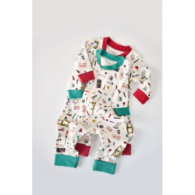 Set 2 salopetele cu maneca lunga si panataloni lungi cu fermoar - 100%bumbac organic - Rosu si Verde, Baby Cosy (Marime: 6-9 luni) JEMBC-CSY5809-6