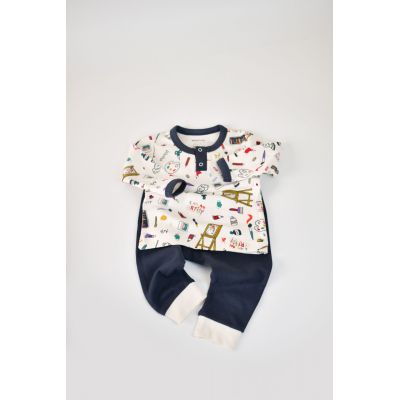 Set bluzita cu maneca lunga si nasturei si panataloni lungi, 100% bumbac organic, BabyCosy, Bleumarin (Marime: 3-6 Luni) JEMBC-CSY2005-3