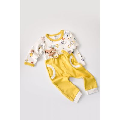 Set bluzita cu maneca lunga si panataloni lungi, 100% bumbac organic, BabyCosy, Galben (Marime: 18-24 Luni) JEMBC-CSY2009-18