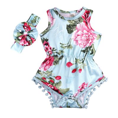 Body bleu imprimat cu flori roz si cu bentita asortata LI202303028-R2