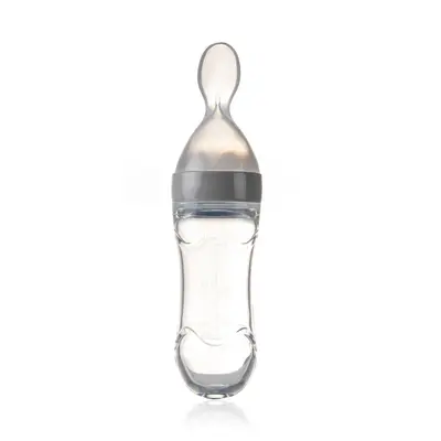 Lingurita cu rezervor pentru bebelusi, BabyJem, cu capac protectie, 90 ml (Culoare: Gri) JEMbj_8061