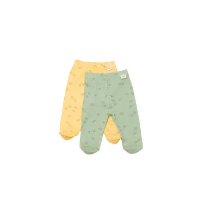 Set 2 pantalonasi cu botosei Printed, BabyCosy, 50% modal+50% bumbac, Lamaie/Verde (Marime: 0-3 Luni) JEMBC-CSYM11615-0