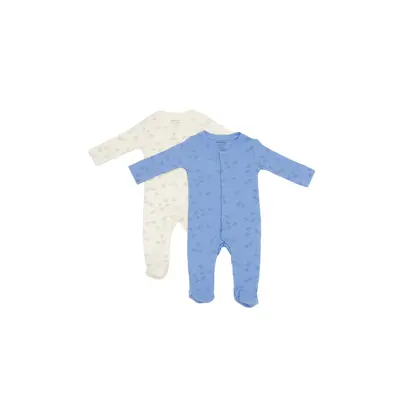 Set 2 salopete lungi Printed, BabyCosy, 50% modal+50% bumbac, Ecru/Lavanda (Marime: 6-9 luni) JEMBC-CSYM11422-6