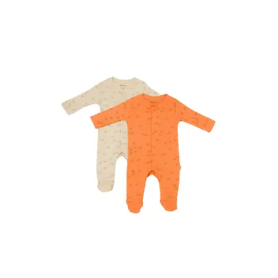 Set 2 salopete lungi Printed, BabyCosy, 50% modal+50% bumbac, Stone/Apricot (Marime: 3-6 Luni) JEMBC-CSYM11424-3