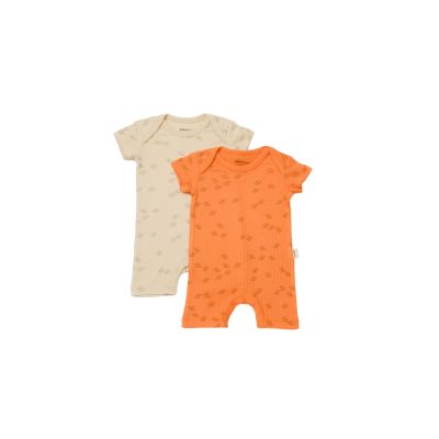 Set 2 salopete scurte Printed, BabyCosy, 50% modal+50% bumbac, Stone/Apricot (Marime: 3-6 Luni) JEMBC-CSYM11427-3