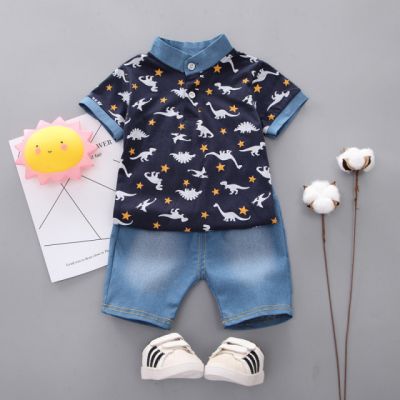 Costumas cu tricou bleumarine pentru baietei - Dino MD202303446-R1