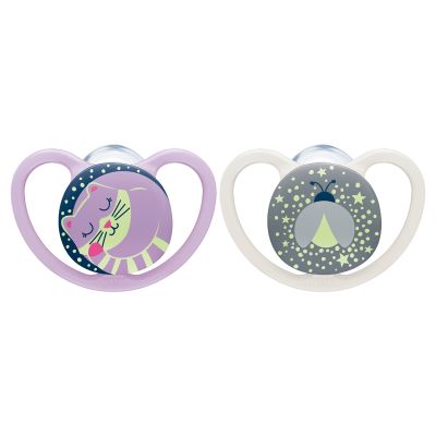 Suzeta Nuk Space Night Silicon 0-6 luni Roz, Set 2 Bucati ERFMAR-N0697