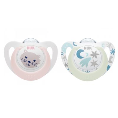 Suzeta Nuk Star Day & Night Silicon 0-6 luni M1 Roz, Set 2 Bucati ERFMAR-N4192