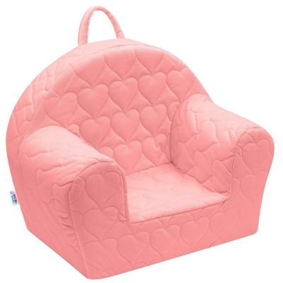 Fotoliu din burete pentru copii, Cu buzunar lateral, Din tesatura de catifea, Cu Husa detasabila, Hearts, Din materiale certificate Oeko Tex Standard 100, New Baby, 9 luni - 5 ani, Pink BYN48053