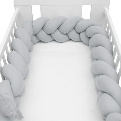 Protectie laterala pentru patut, Tip Bumper impletit, Din muselina, Din materiale certificate Oeko Tex Standard 100, New Baby, Lungime 225 cm, Grey BYN46895