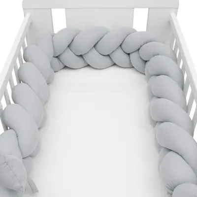 Protectie laterala pentru patut, Tip Bumper impletit, Din muselina, Din materiale certificate Oeko Tex Standard 100, New Baby, Lungime 225 cm, Grey BYN46895