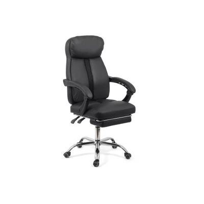Scaun directorial off 321, spatar ergonomic, piele ecologica, cotiere reglabile, suport picioare retractabil, baza cromata, 110 kg, negru drm10128