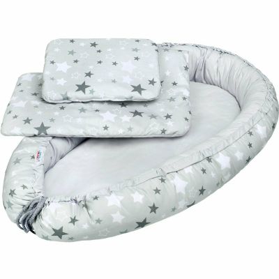 Set 3 piese, Baby Nest, Cu paturica si pernuta, New Baby, White/Grey stars BYN33099