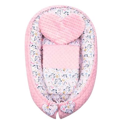 Set 3 piese Luxury, Baby Nest cu doua fete, Cu paturica si pernuta in forma de inima, New Baby, Minky Cranberries BYN46830