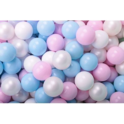 Meowbaby   Set Bile Din Plastic Pentru Centru De Joaca 7cm, 200 Buc: Alb Perlat   Alb   Baby Blue   Roz Pastel Pjbzpa002