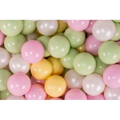 Meowbaby   Set Bile Din Plastic Pentru Centru De Joaca 7cm, 200 Buc: Alb Perlat   Verde Deschis   Roz Pastel   Galben Pastel Pjbzpbpgpy002