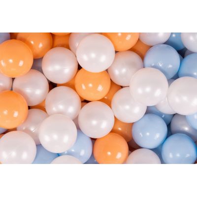 Meowbaby   Set Bile Din Plastic Pentru Centru De Joaca 7cm, 200 Buc: Baby Blue   Alb Perlat   Portocaliu Pjbzpbwpp002