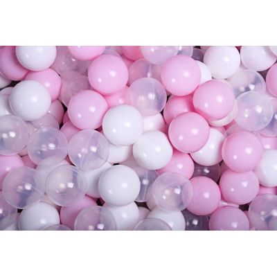 Meowbaby   Set Bile Din Plastic Pentru Centru De Joaca 7cm, 200 Buc: Roz Pastel   Transparent   Alb Pjbzpt002