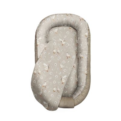 Suport De Dormit Babynest Premium Bumbac Si Catifea Goose Family - Vintage Beige By Babysteps, 89x56 Cm Pjb603033