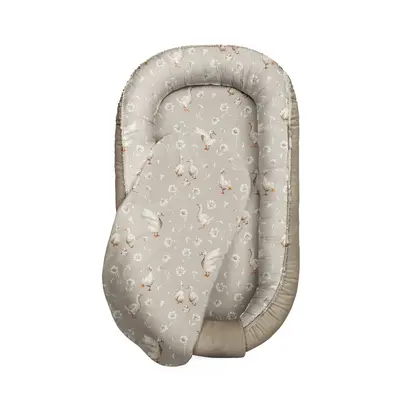 Suport De Dormit Babynest Premium Bumbac Si Catifea Goose Family - Vintage Beige By Babysteps, 89x56 Cm Pjb603033