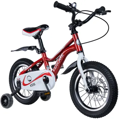 Bicicleta pentru copii 3-6 ani HappyCycles KidsCare, roti 14 inch, cu roti ajutatoare si frane pe disc, rosu SUPKC_HC14-red