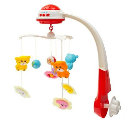 Carusel muzical pentru patut bebelusi, Cu proiectii, Cu melodii si sunete ale naturii, Cu 11 jucarii, Baby Mix, Red BYN37046